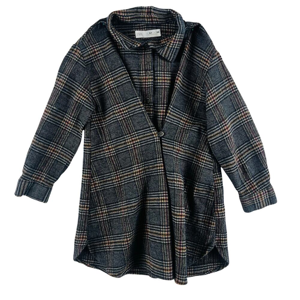 ZARA GIRL’S BROWN PLAID SHIRT/DRESS SZ 6/7 EUC